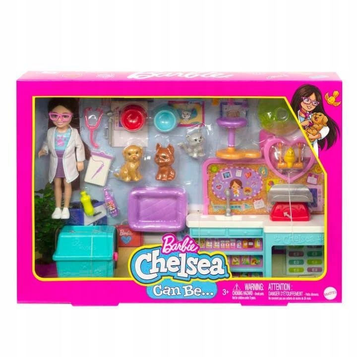 BARBIE CHELSEA ZESTAW WETERYNARZ + LALKA, MATTEL