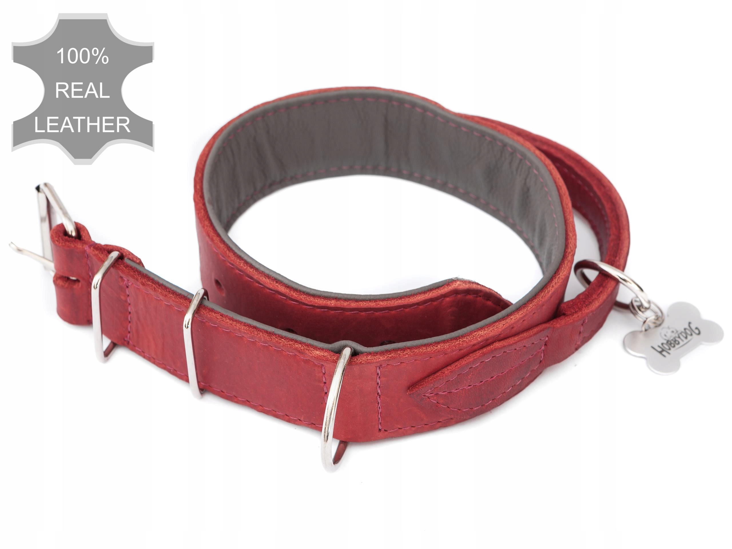 Levně Kožený obojek s ručkou Tlustý Silný reg. 47-54 cm