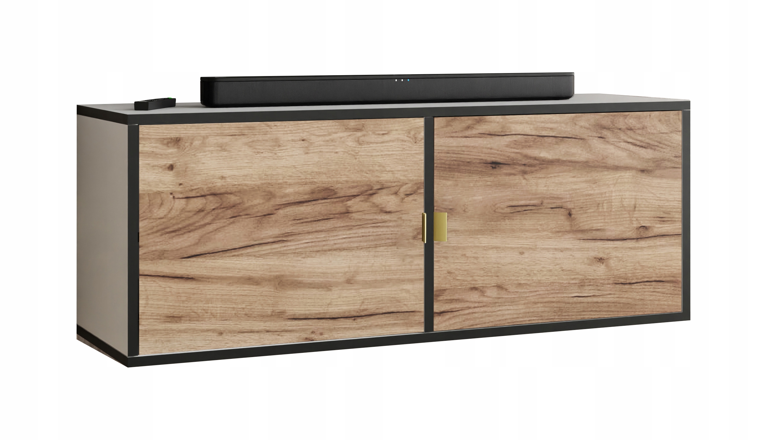 Rtv skříňka Luna 2 zlatá s čely, bílá dub craft zlatý