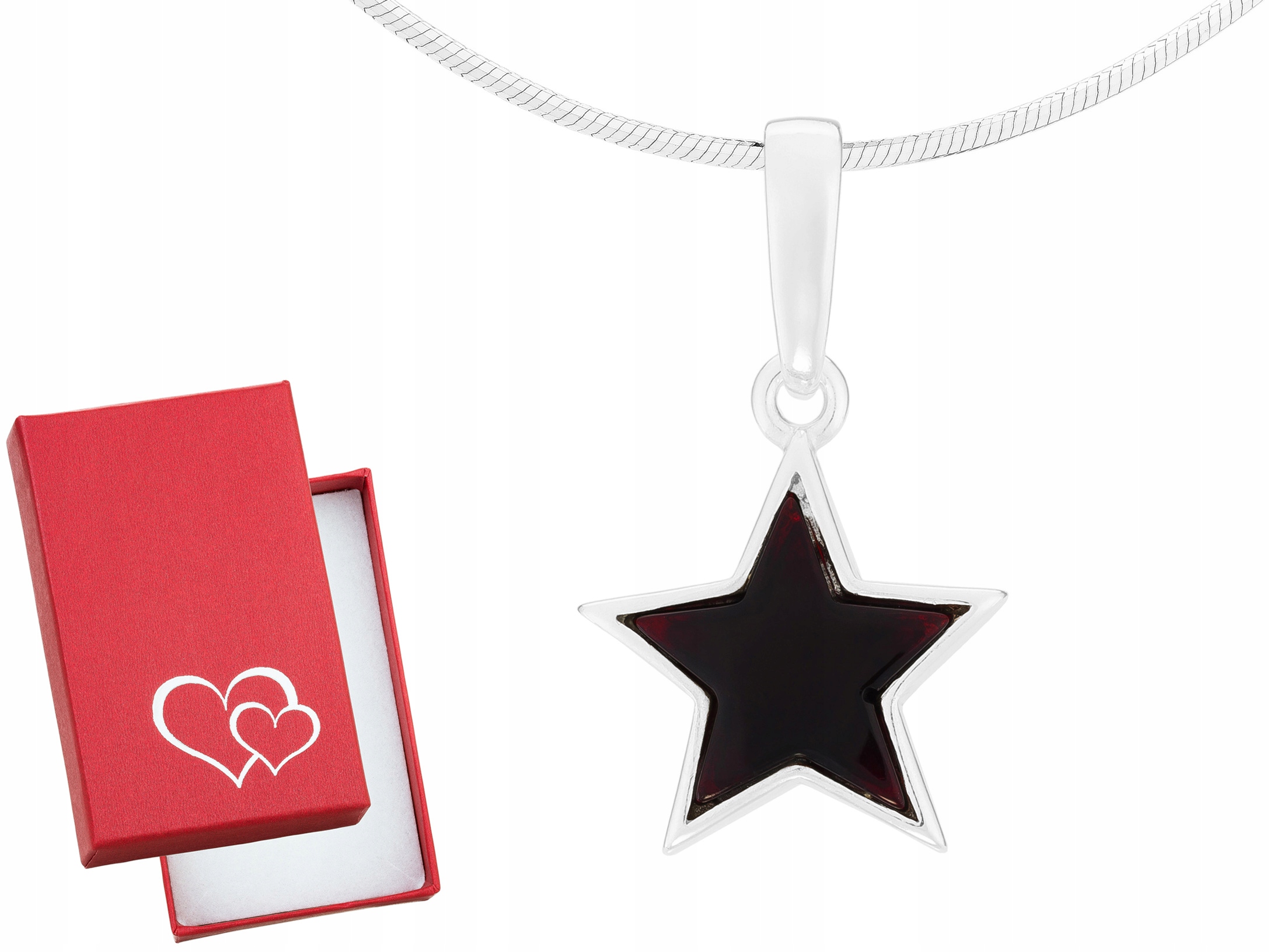 Krátký stříbrný dámský náhrdelník Hvězdička s třešňovým jantarem Stříbro 55 cm