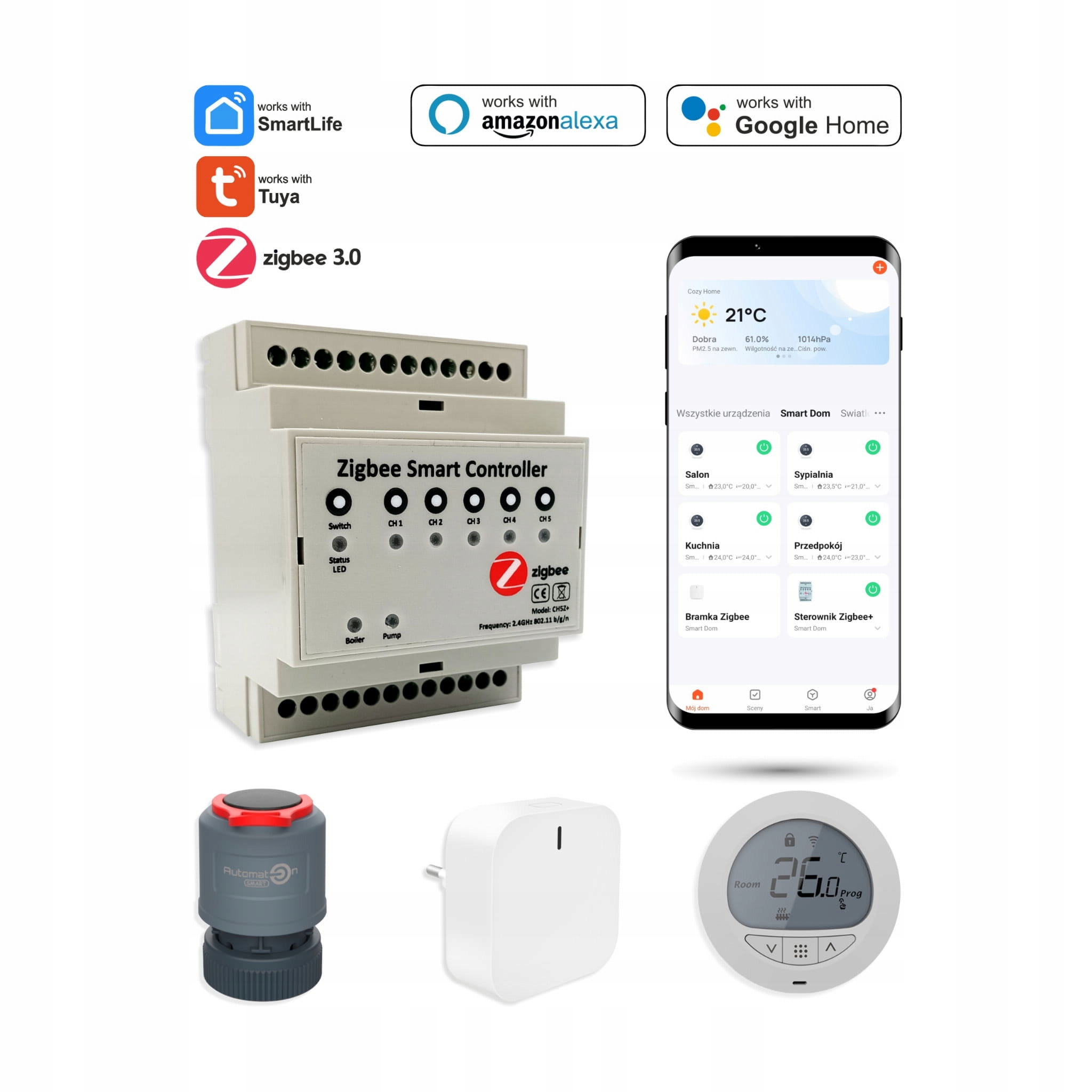 Bezdrát. sada pro podl. vytápění Zigbee termostaty na baterie do 2 pokojů