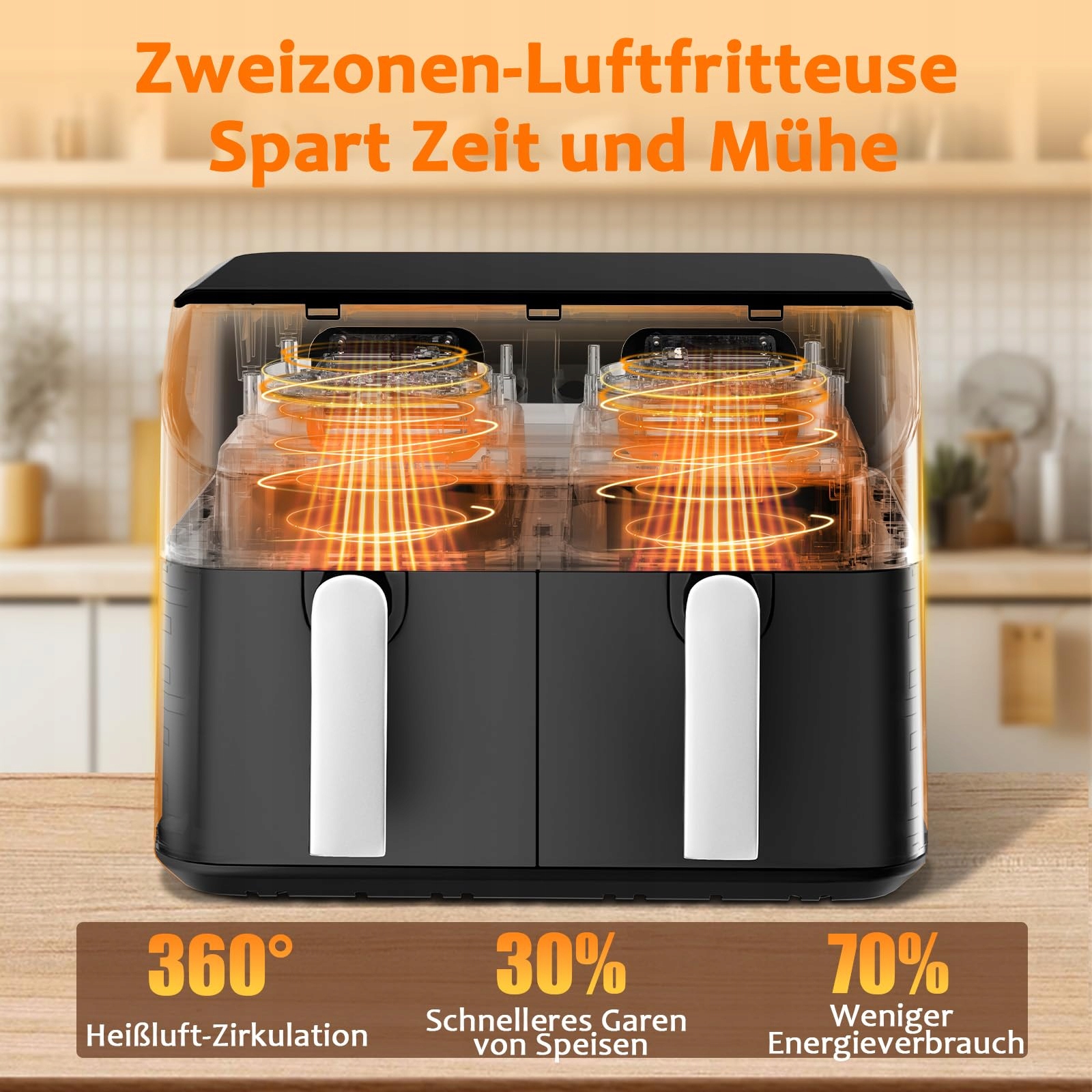 YASHE Podwójna Frytkownica Beztłuszczowa 9L XL Cyfrowa Kontrola 8w1 — miniatura 5