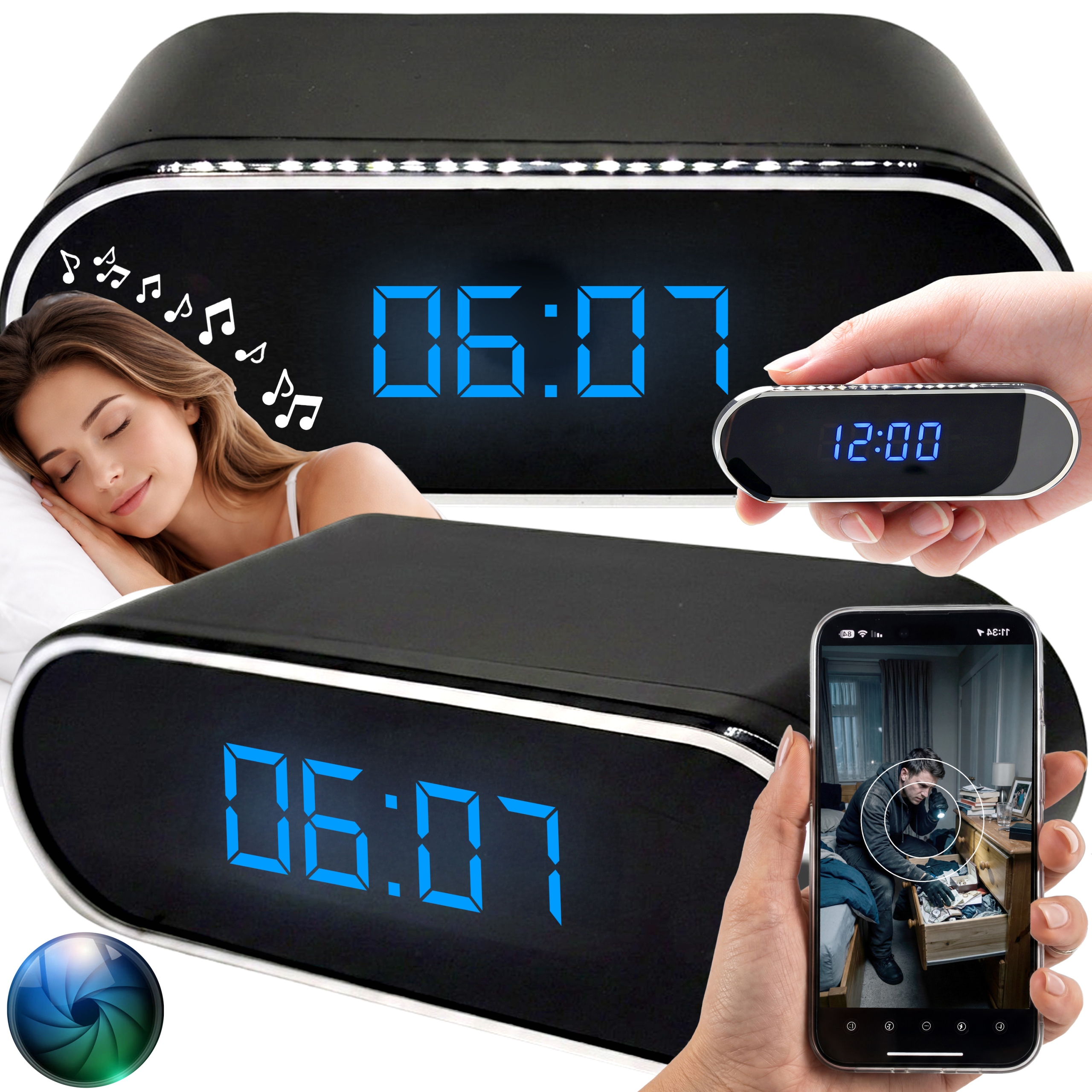 Hodiny S Skrytou Mini Kamerou Špionážní Kamera WiFi Budík Full Hd Usb