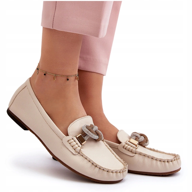 Dámské Mokasíny S Ozdobou Z Přírodní Kůže Laura Messi 2761 Světle Béžové 37