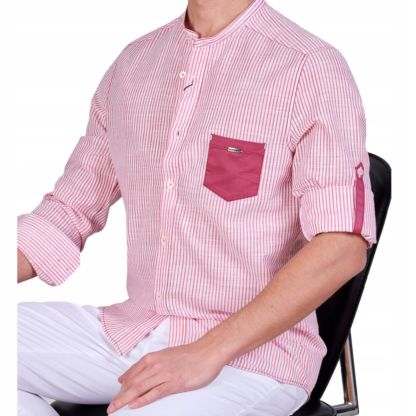 Pánská košile Mondo Lniana Casual bez límce s pruhy