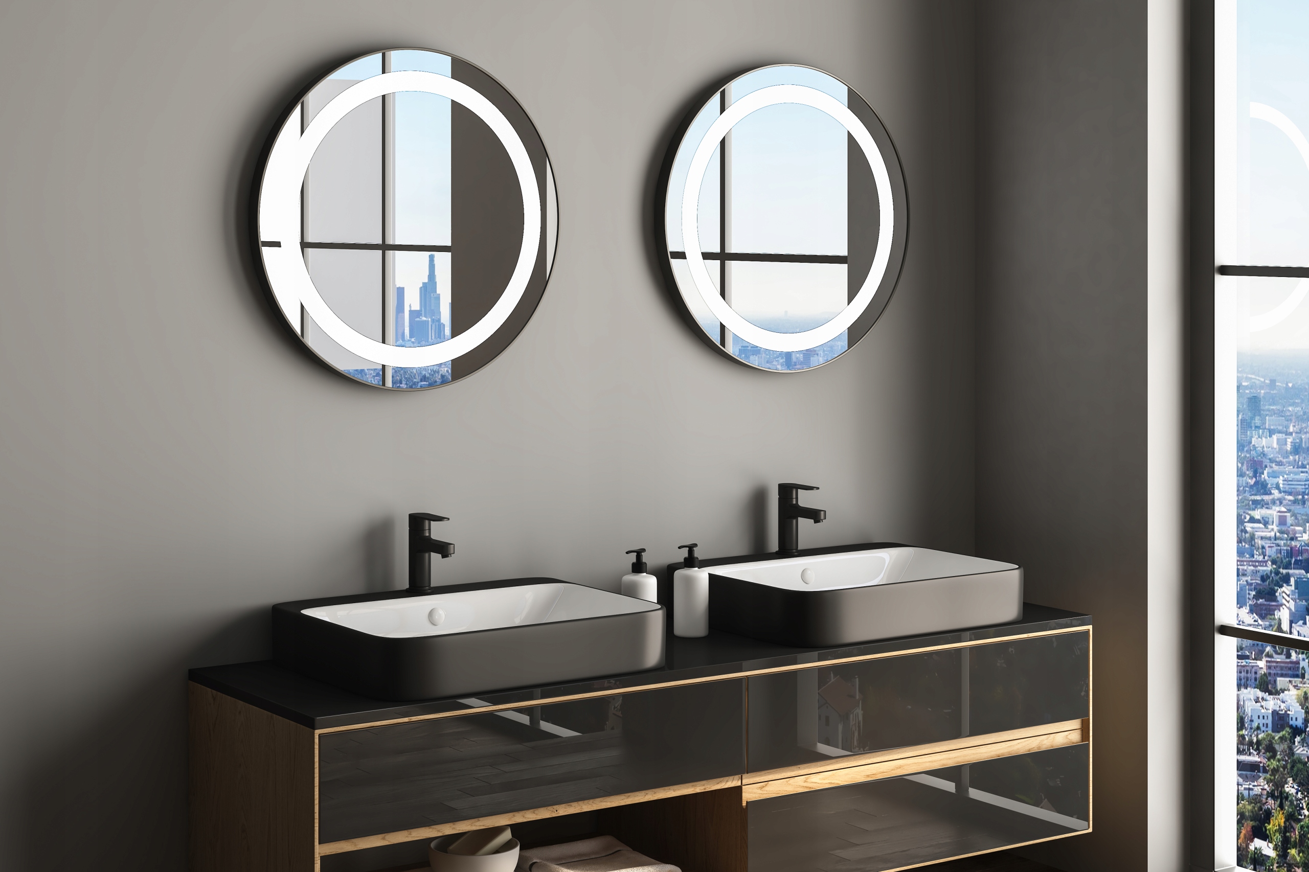 LUSTRO OKRĄGŁE ŁAZIENKOWE PODŚWIETLANE OŚWIETLENIE LED 3 BARWY Optimo fi 60 Kształt koło