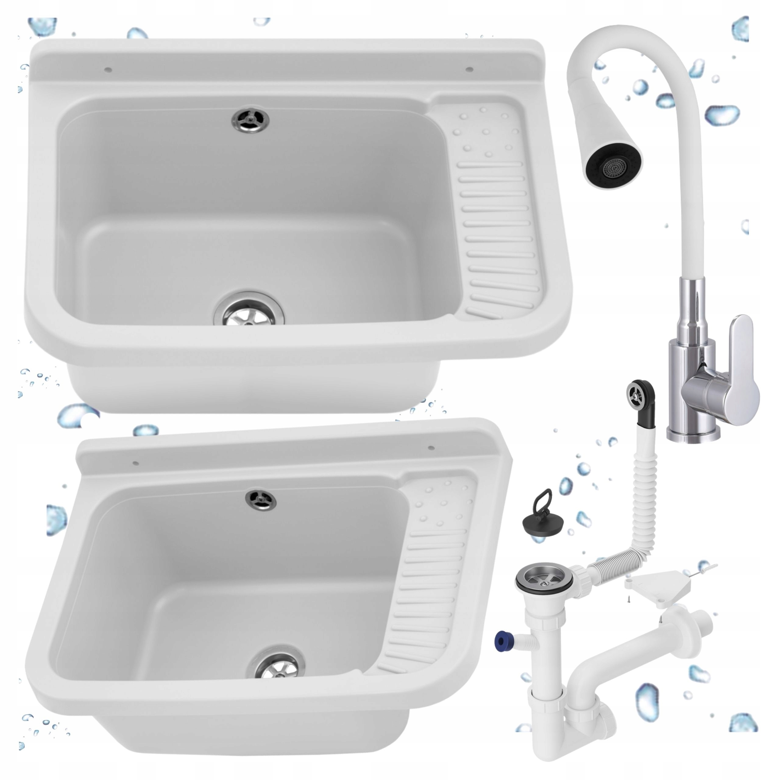 Ekonomický dřez Pracovní komora Bílá Baterie Ohebná Výlevka Sada