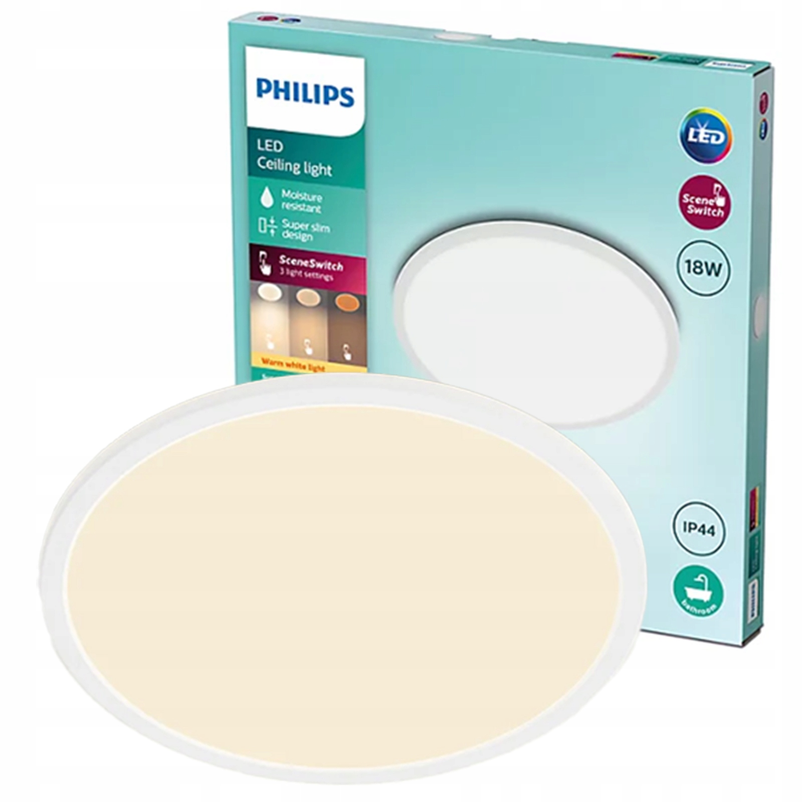 Stropní Svítidlo Led Stropní Svítidlo na omítku 18W 2700K IP44 Stmívatelná bílá Philip