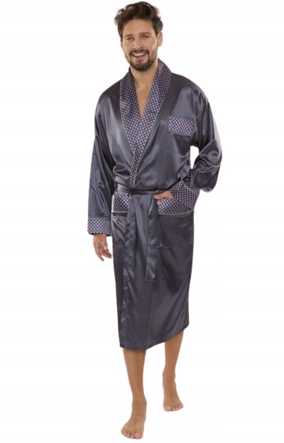 Satynowy szlafrok męski 940 szary 4XL