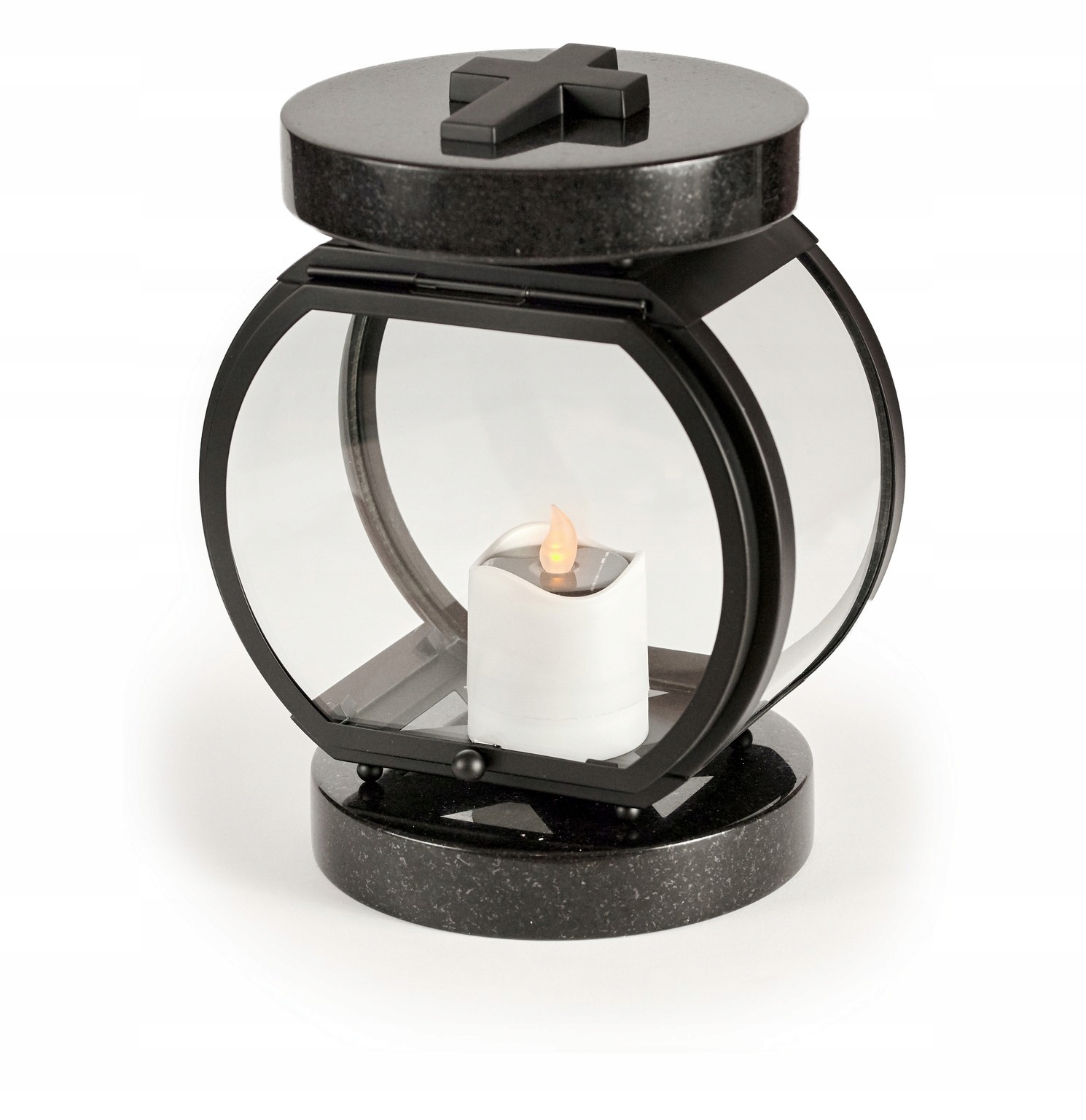 Lampion náhrobní kulatý černý ocel granát