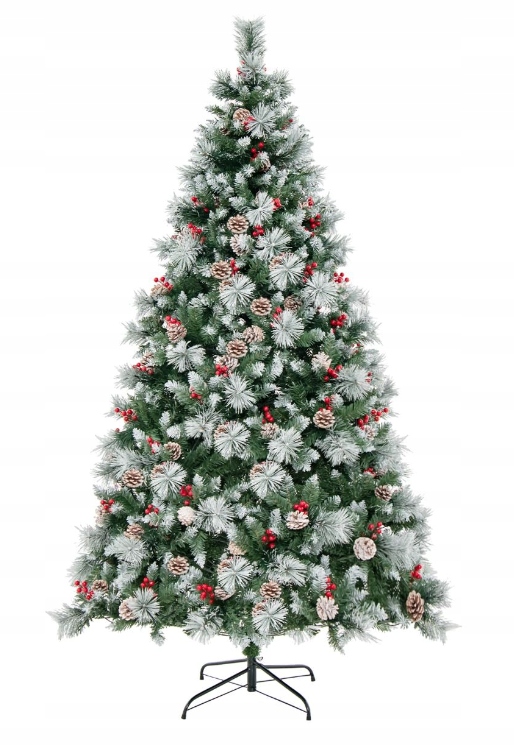 Umelý Vianočný Stromček Led S Šiškami A Ozdobami Kovový Stojan 210 CM