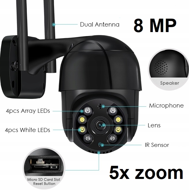 Kamera Venkovní otočná Ip Wifi 8MPx Zoom Onvif