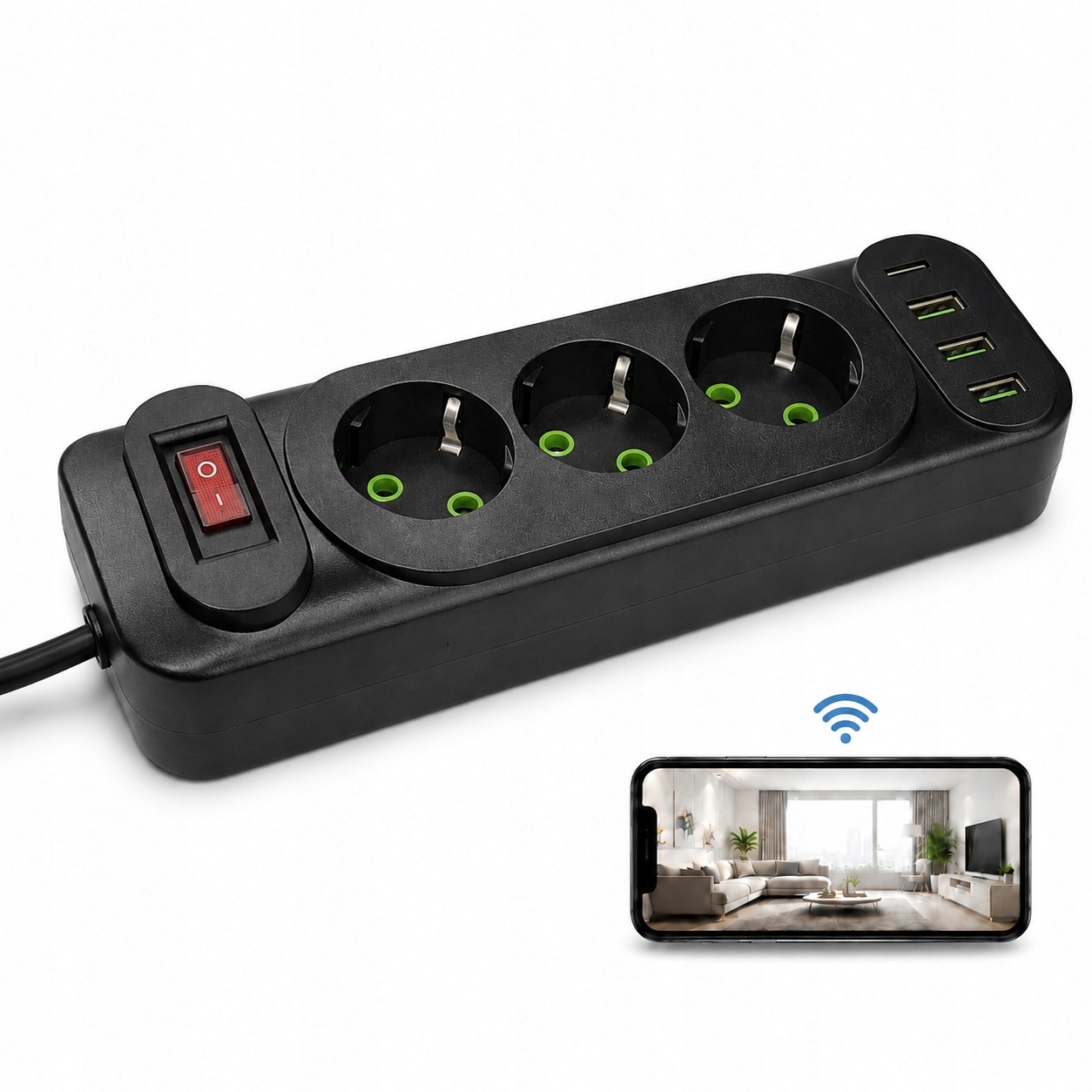Mini Špionážna WiFi Kamera v Lište 3 Zásuvky 3xUSB Typ C Náhľad