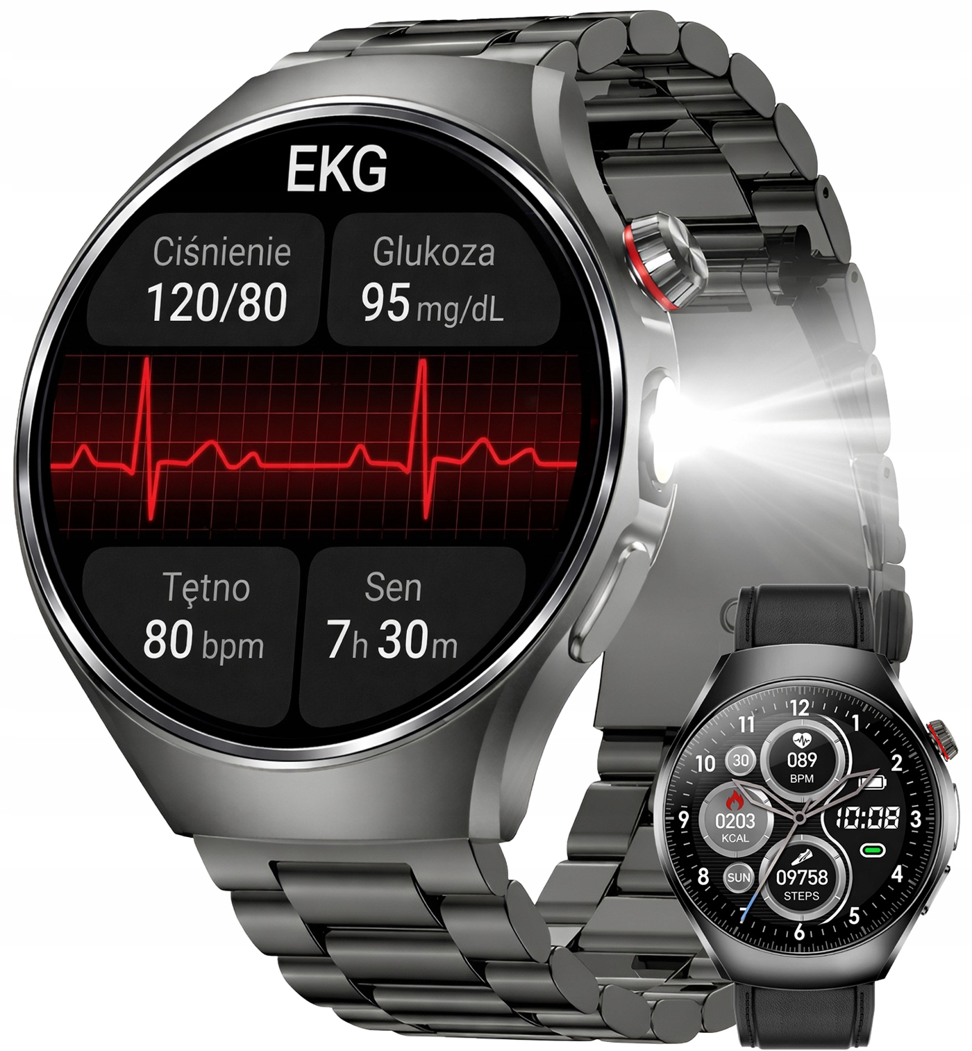 ZEGAREK SMARTWATCH EKG LATARKA HRV LORENTZ CIŚNIENIOMIERZ ROZMOWY GLUKOMETR