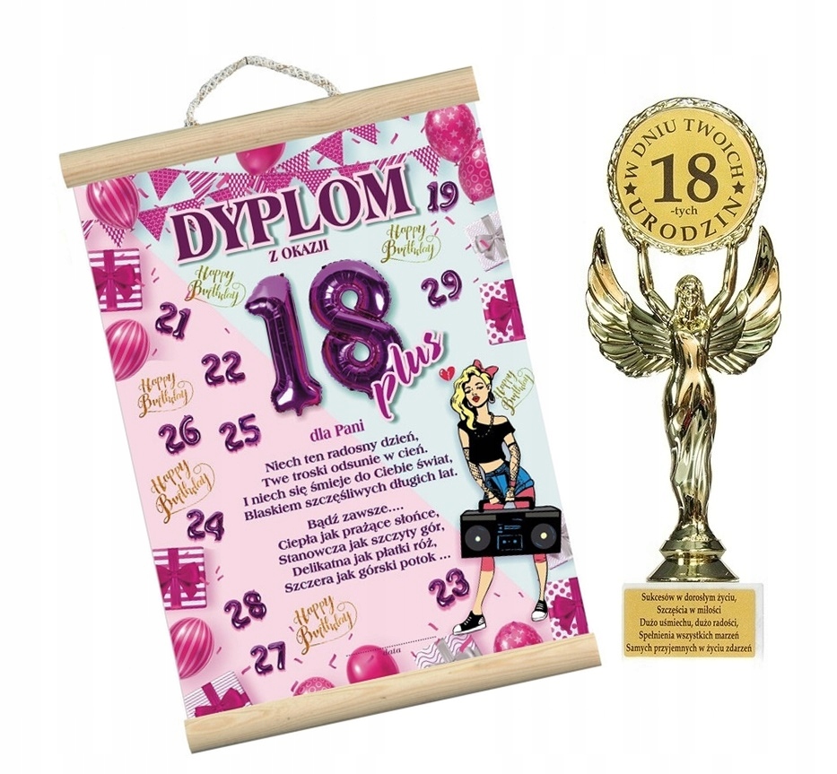 

Statuetka i Dyplom życzenia na 18 Urodziny