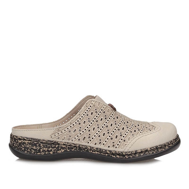 Nazouváky pantofle Rieker 46376-60 béžové, nazouvací, kožené, děrované