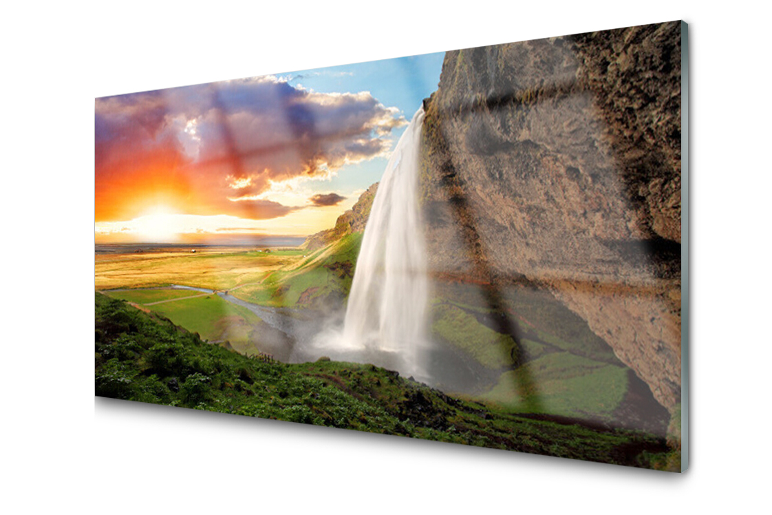 

Panel szklany dekor Góra Wodospad 140x70 + Klej