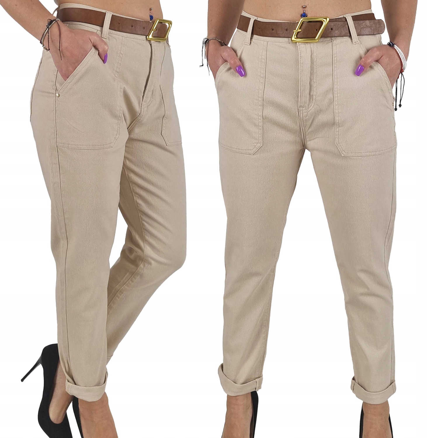 Spodnie jeansy damskie M.Sara wysoki stan S/36 pasek