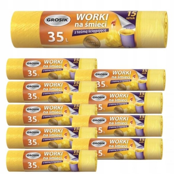 

Worki na śmieci Grosik z taśmą 35l 15 sztuk x 10