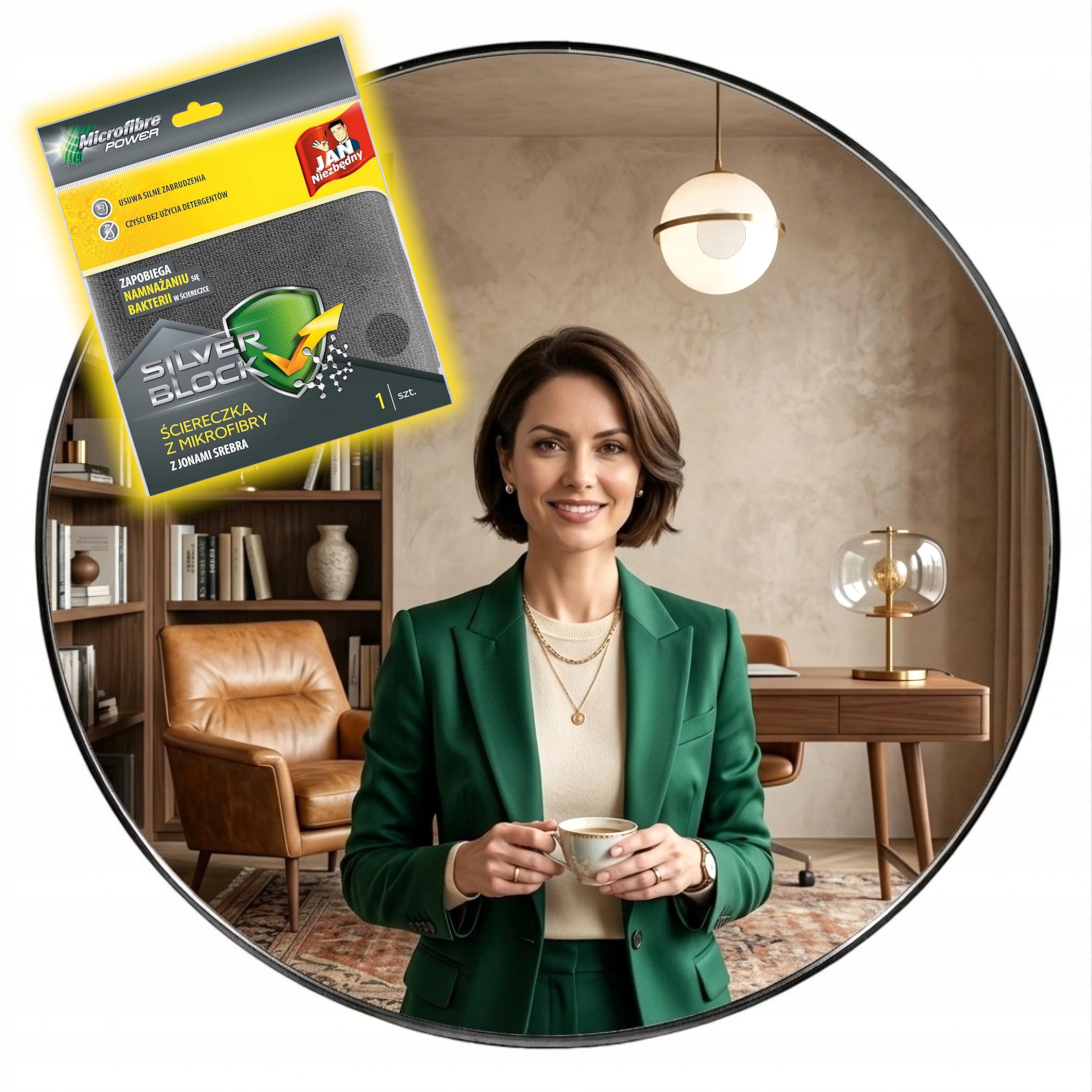 Lustro Okrągłe Ścienne Wiszące Loft W Czarnej Ramie Duże 80cm Ściereczka