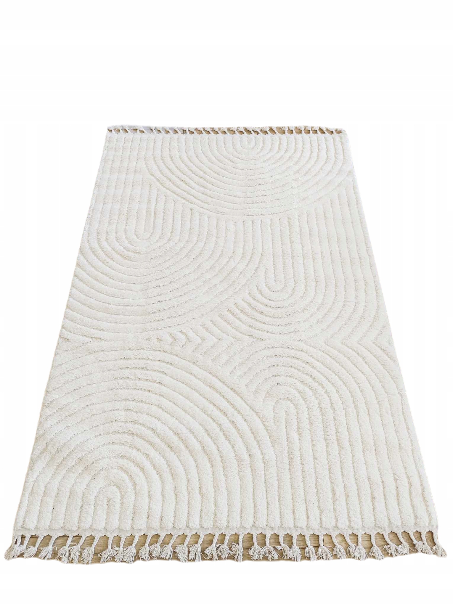 Behúň na chodbu 80x300 cm, mäkký, krémový, plyšový, boho vzor, 3D efekt