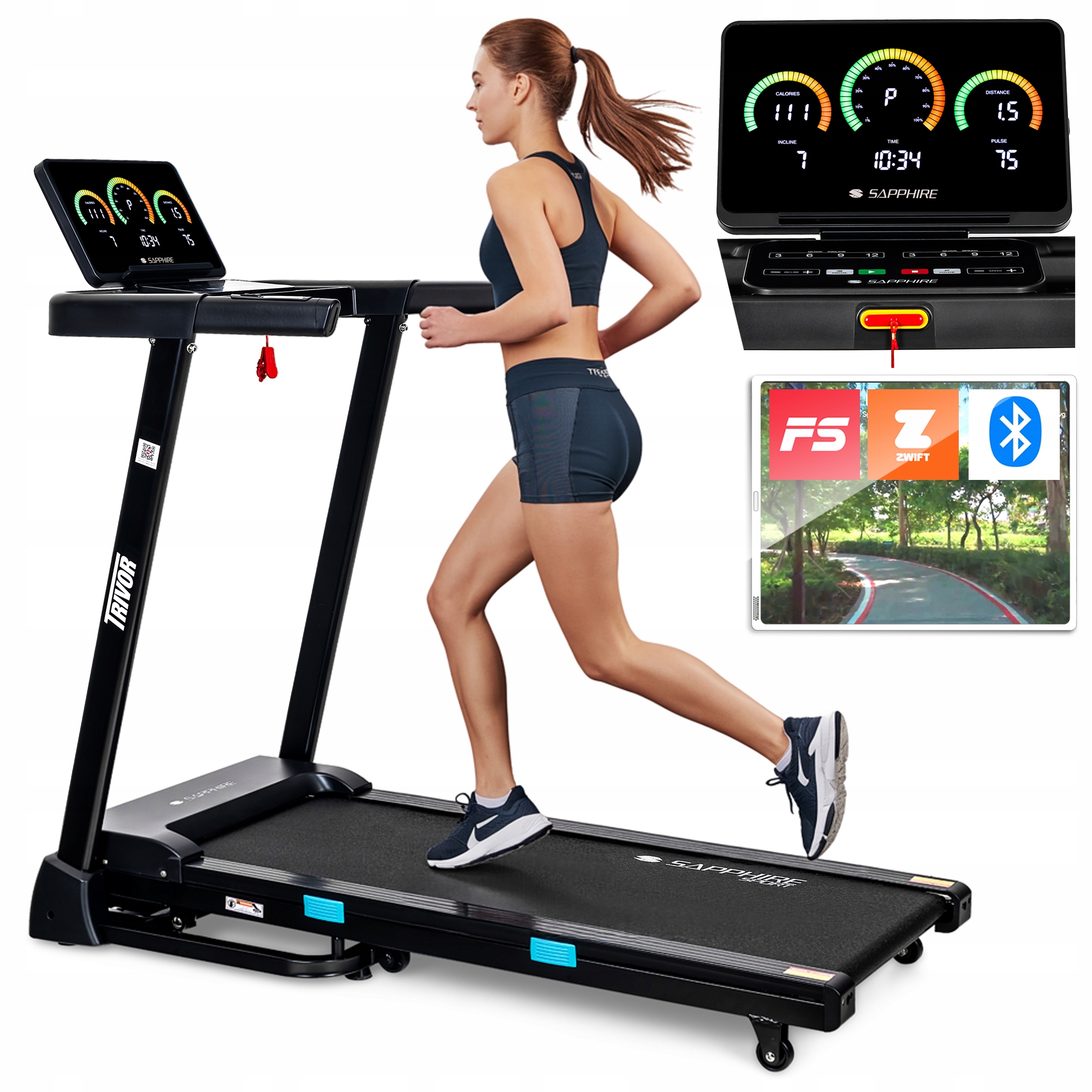 Bieżnia elektryczna domowa Trivor składana Treningowa 12KM Amortyzacja Kąt