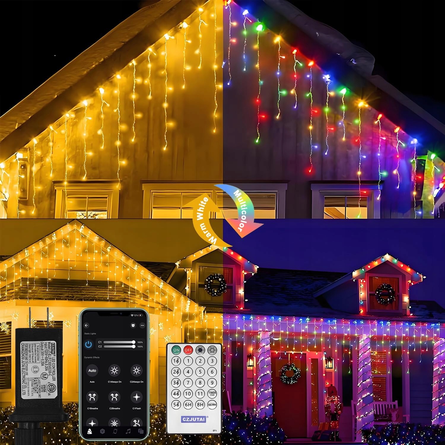 Vánoční Osvětlení Na Stromeček Rampouchy Led 15 m 600 Led Rgb Aplikace Venkovní hudba