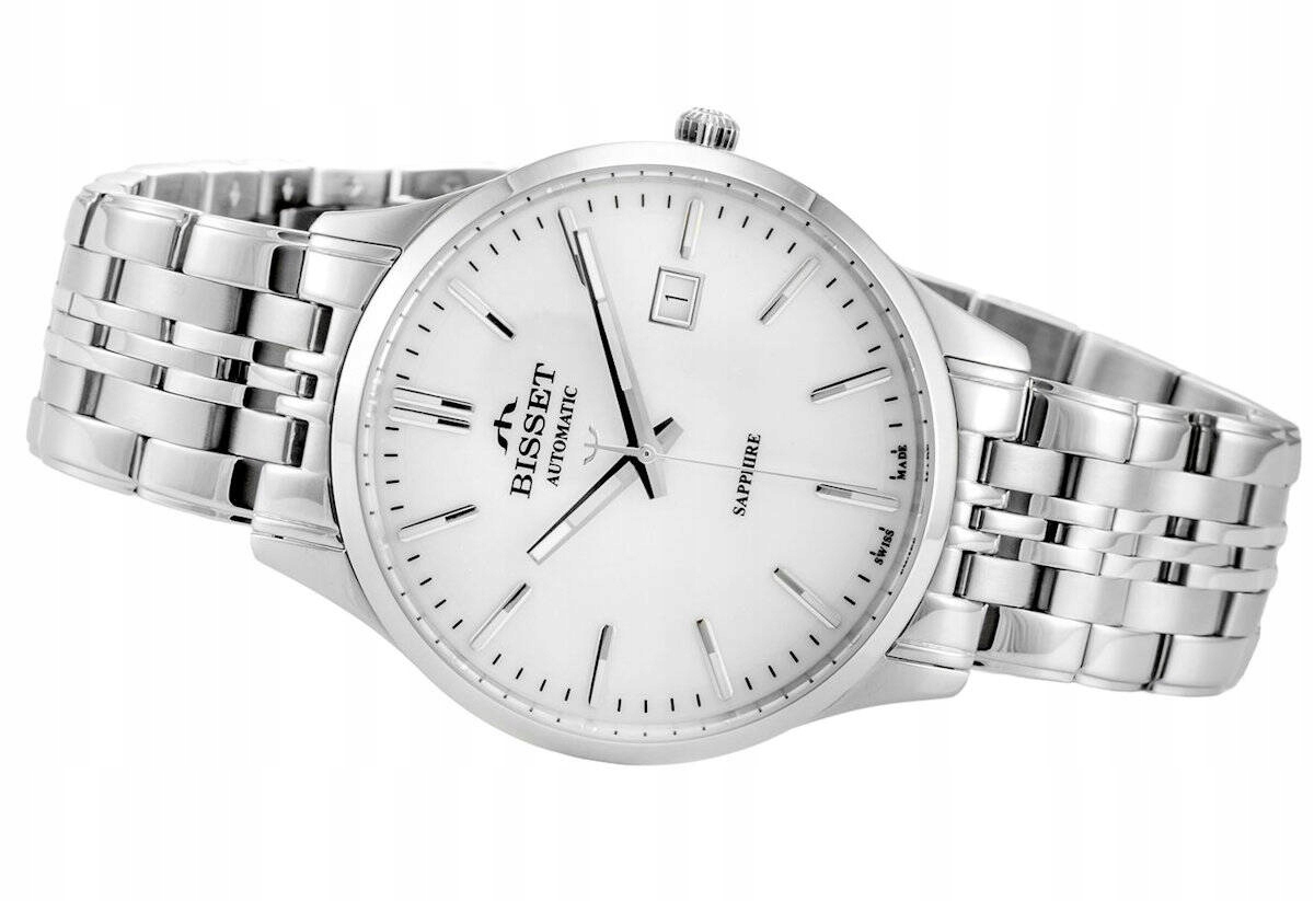 Elegantní Pánské Švýcarské Hodinky Bisset Bsmf 37 Stříbrné, Automatické