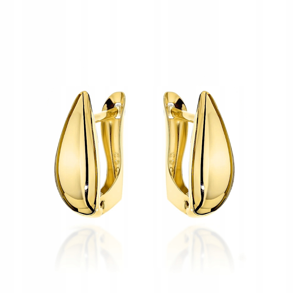 Zlaté náušnice Hladké slzy 585 Kapky bez kamenů leštěný mandlový 3.16 g