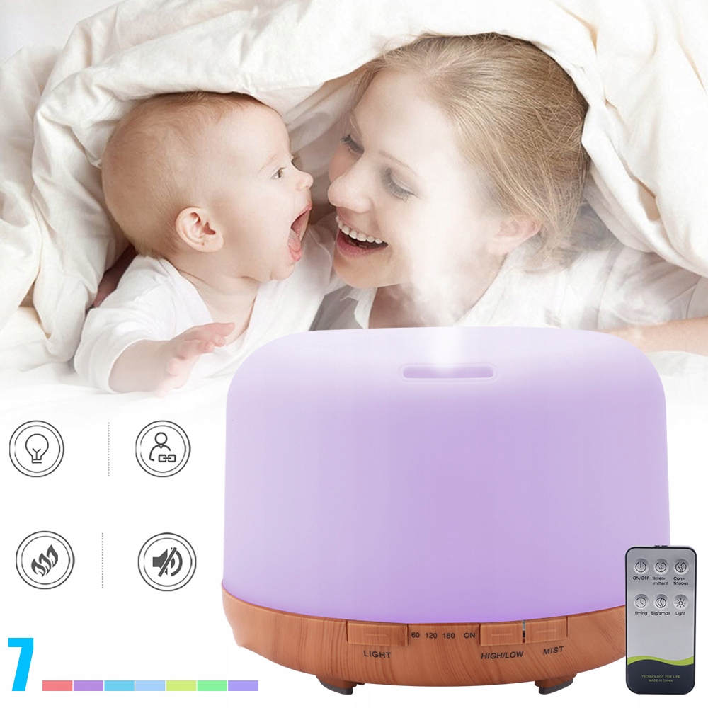 NAWILŻACZ POWIETRZA DYFUZOR ZAPACHOWY AROMATERAPIA LED LAMPKA NOCNA 7 KOL EAN (GTIN) 191491574795