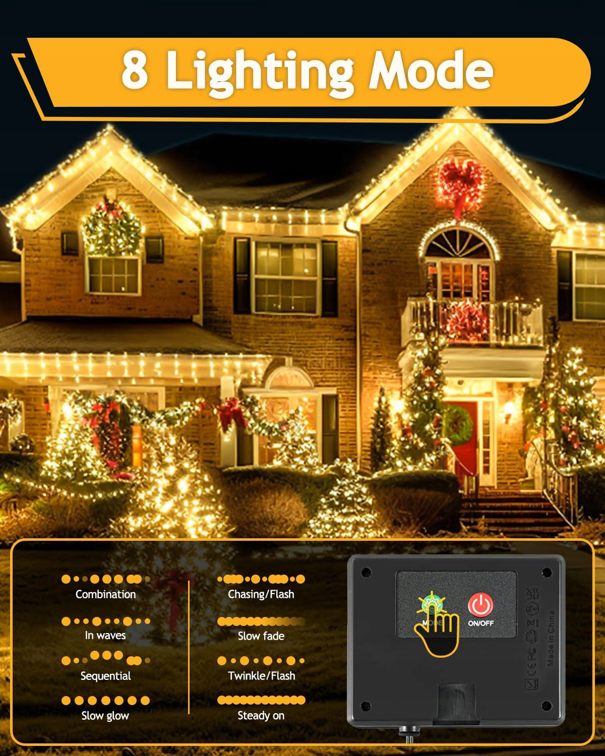 YIFMOO Solarna Girlanda Zewnętrzna 12M 120LED 8 Trybów IP65 Wodoodporna — miniatura 4