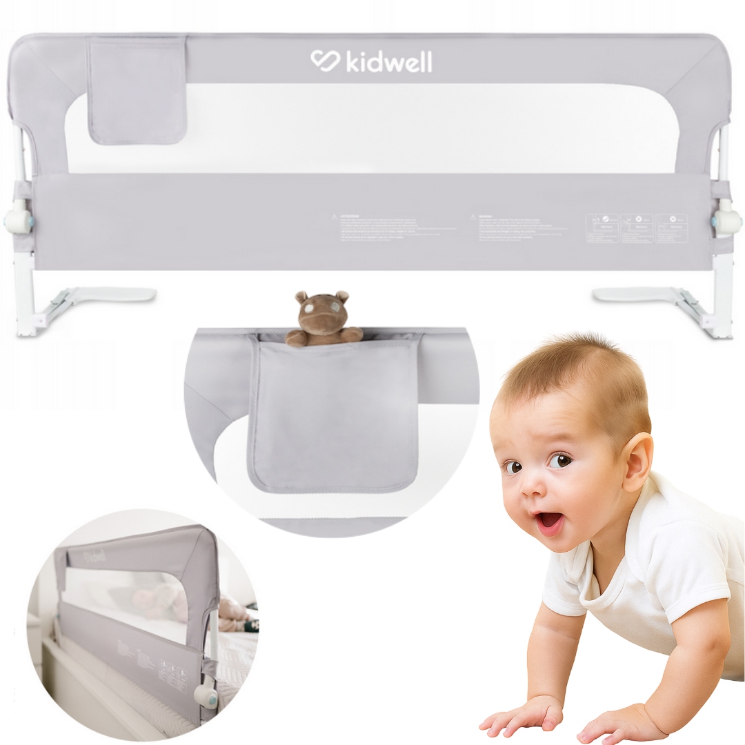 Kidwell Barierka ochronna do łóżka Cori 150 cm Szara bezpieczeństwo dziecka