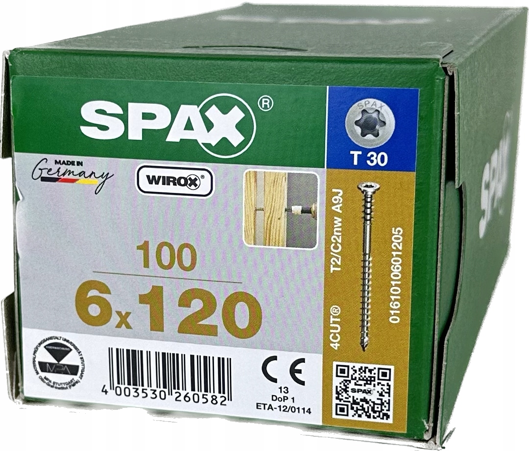 Regulační vruty do dřeva, plochá hlava, 6 x 120 mm Wirox Spax 100 ks