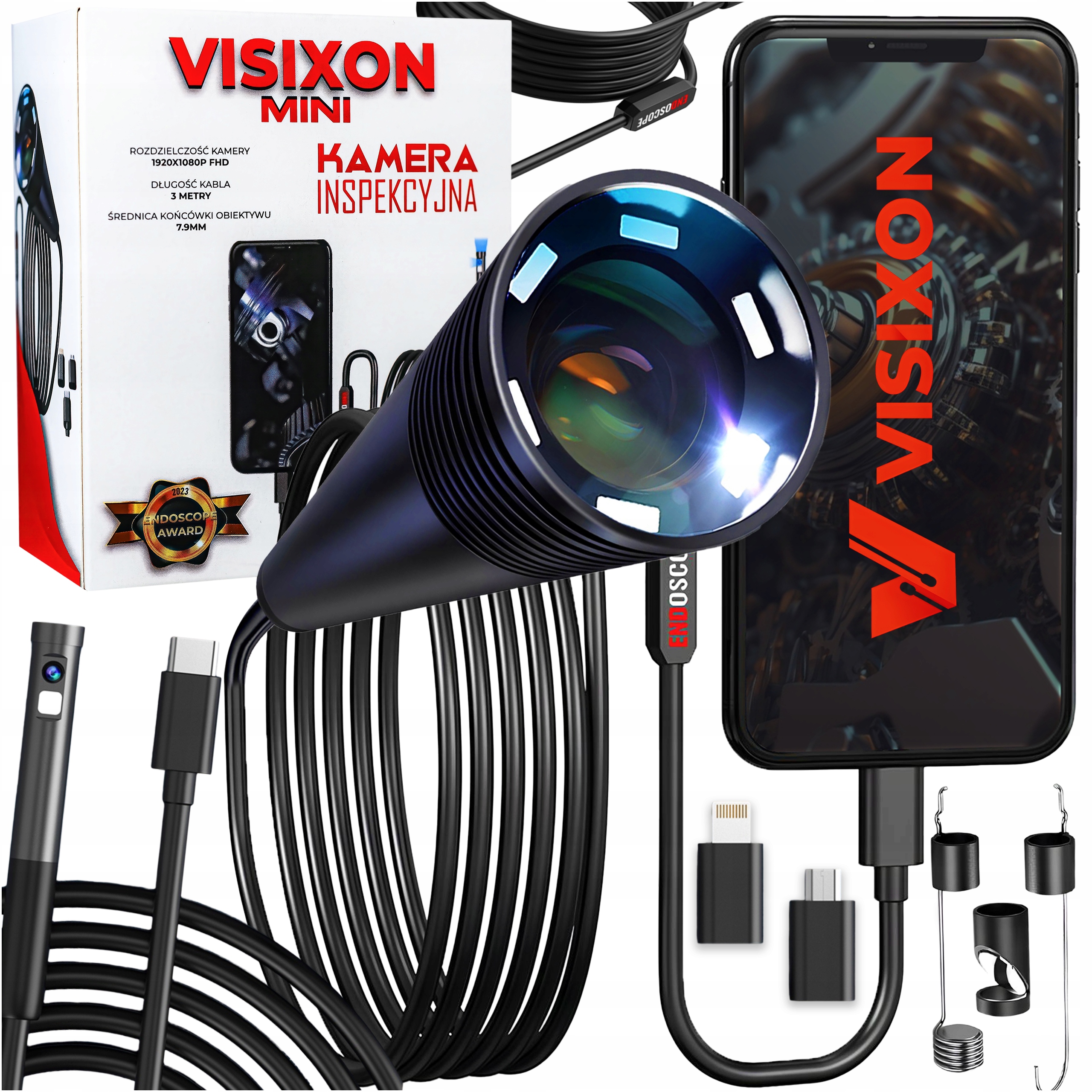 KAMERA INSPEKCYJNA ENDOSKOP FHD ANDROID IPHONE DO TELEFONU 1M VISIXON MINI