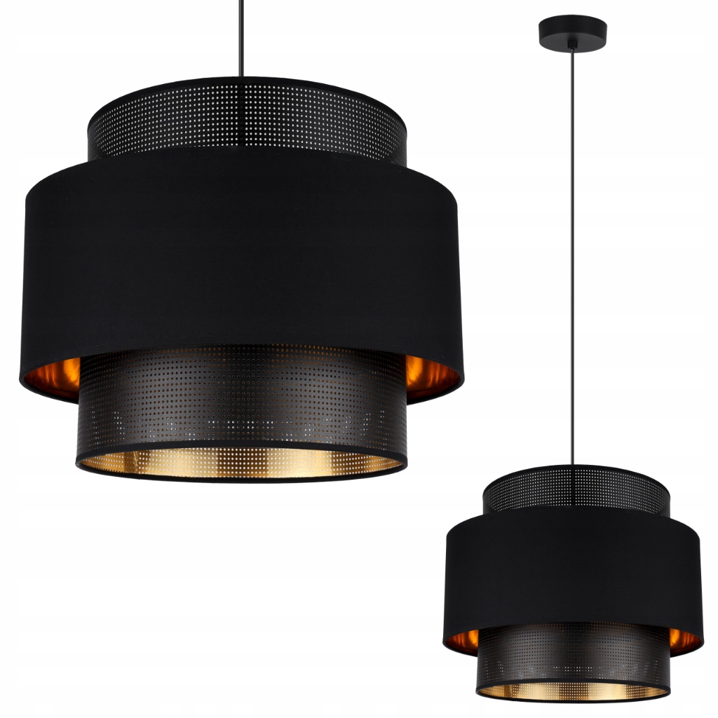 Závesná Stropná Lampa Luster Tienidlo Čierny Zlatý Stred Moderný E27