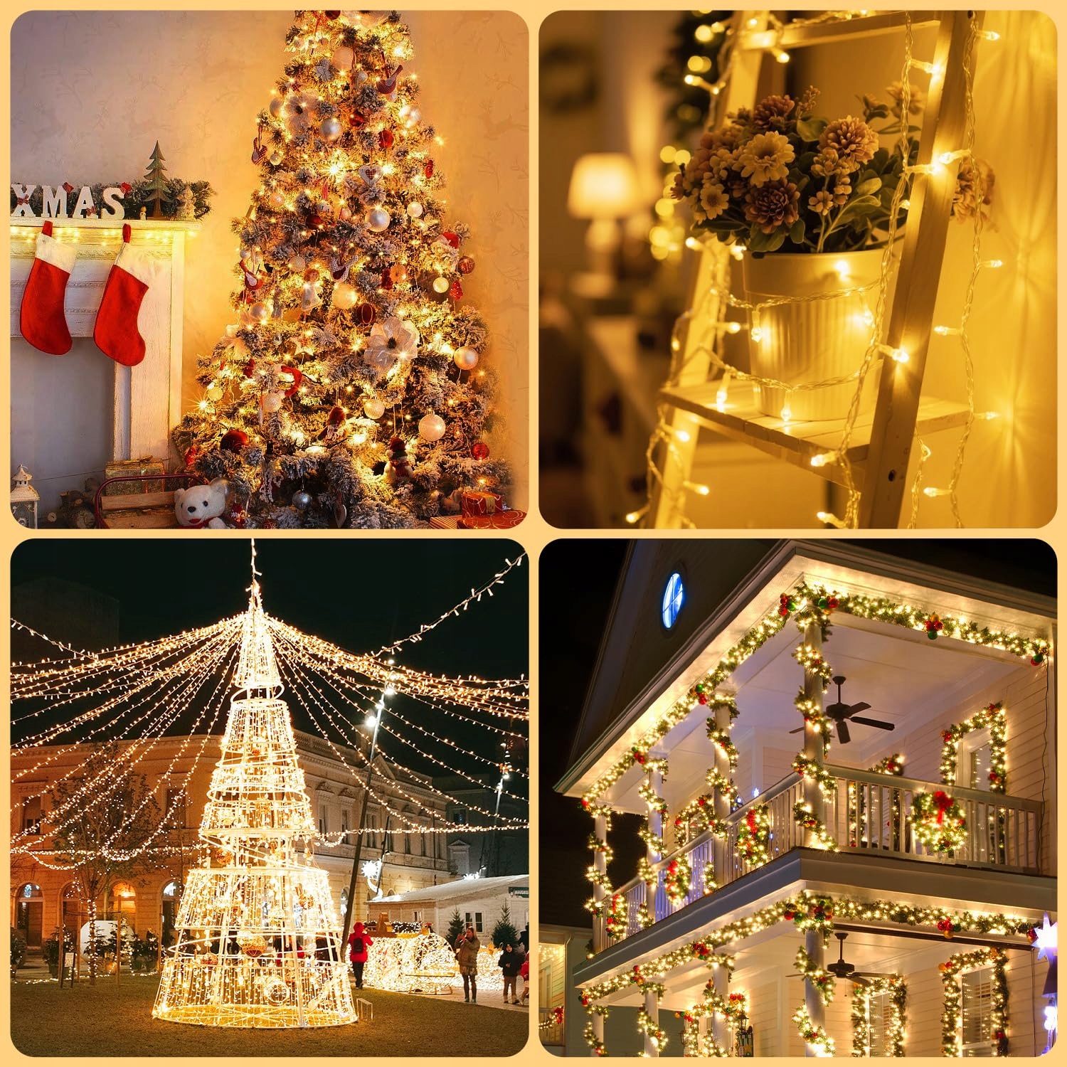LED LAMPKI ZEWNĘTRZNE 10M 80 LED DO OGRODU TARASU WEWNĘTRZNE CIEPŁE ŚWIATŁO — miniatura 6