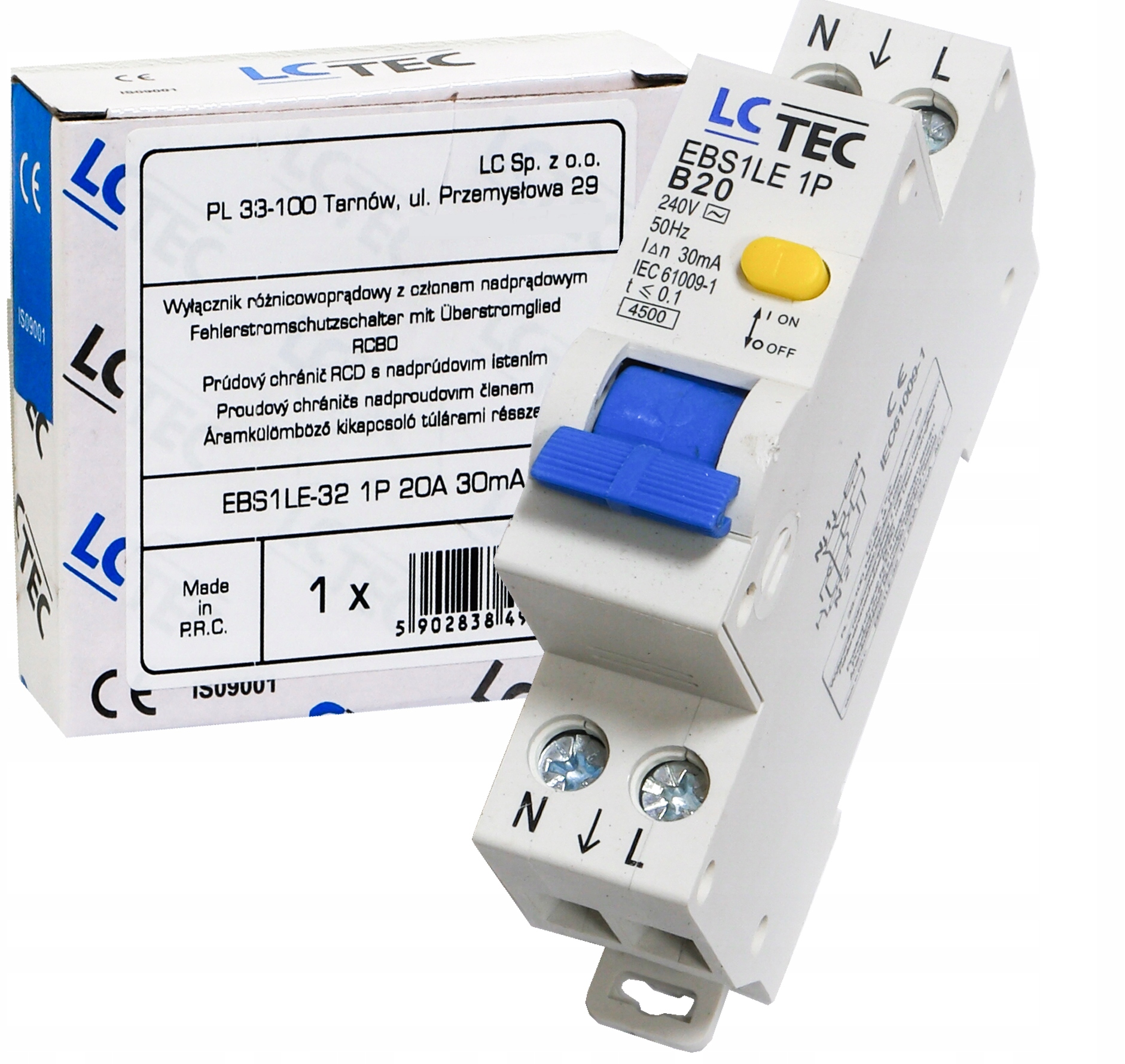 Nadproudový diferenciální spínač 30mA B 20A 1p 1P N