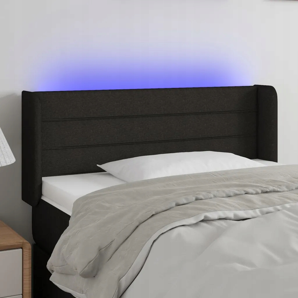 Čelo postele s Led černé 103 x 16 x 78/88 cm textil Černý 3123368