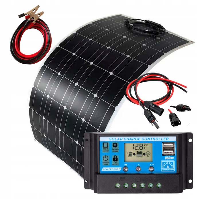 Panel Solarny Z Regulatorem Ładowarka Słoneczna Solarna 100W 12V Elastyczny