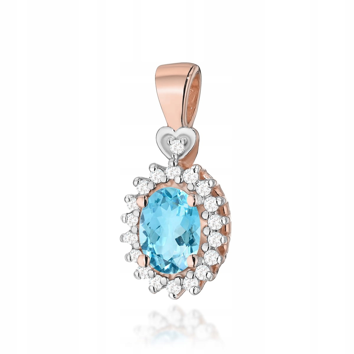 Přívěsek z růžového zlata 585 s oválnou markýzou topaz modrý briliant