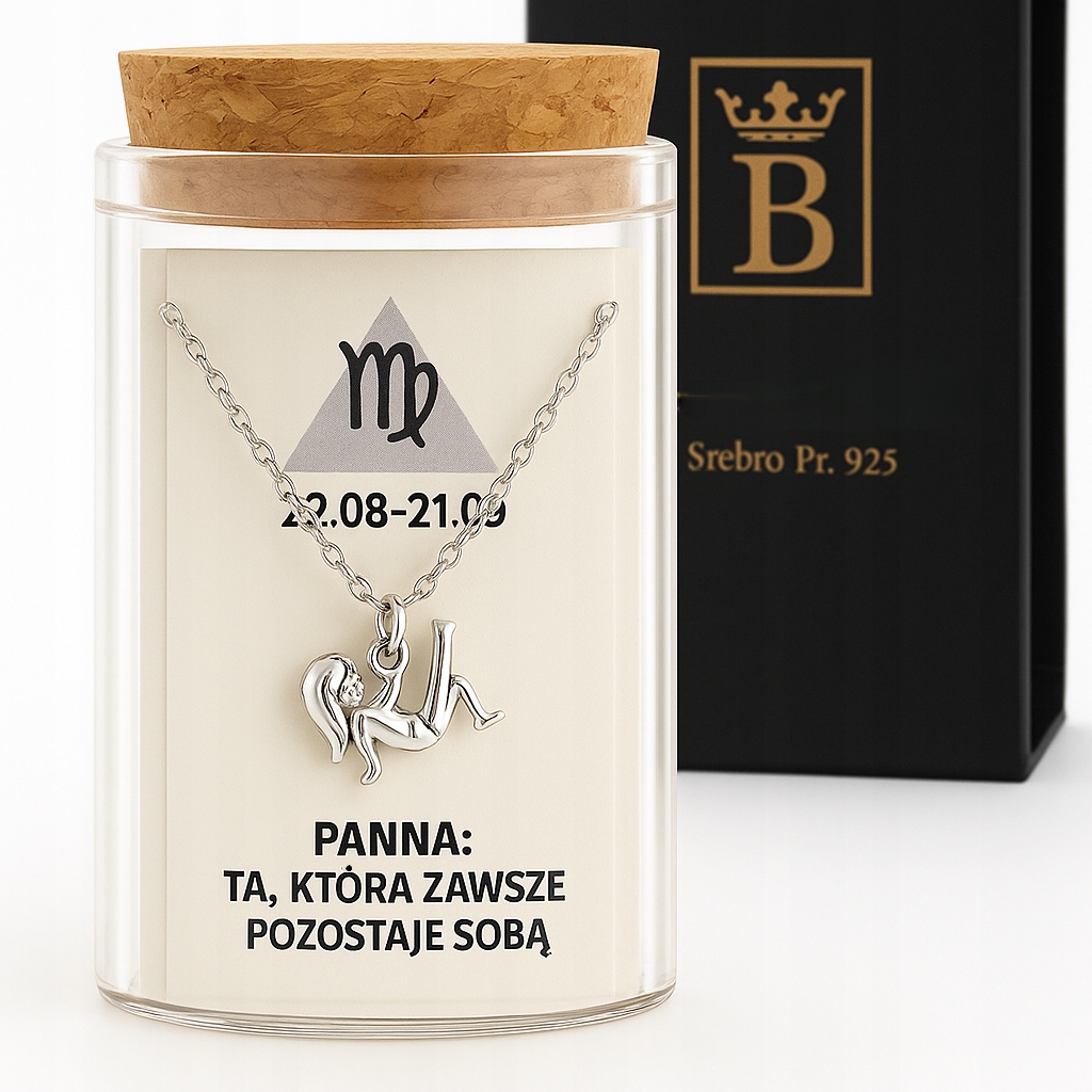 Stříbrný dámský náhrdelník v láhvi znamení zvěrokruhu panna stříbro o ryzosti 925