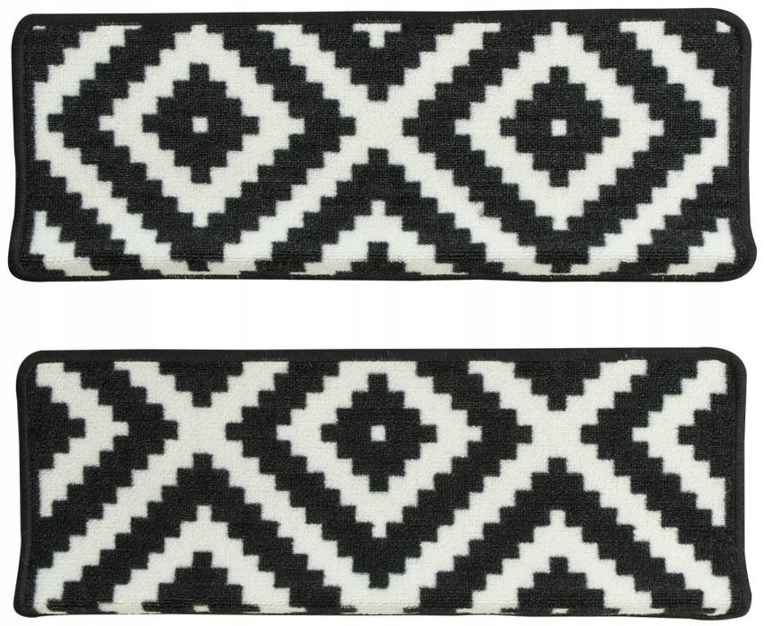 PODGUMOWANE NAKŁADKI TREPY NA SCHODY DREWNIANE ROMBY CZARNE 67x24+3cm Kolor biały czarny