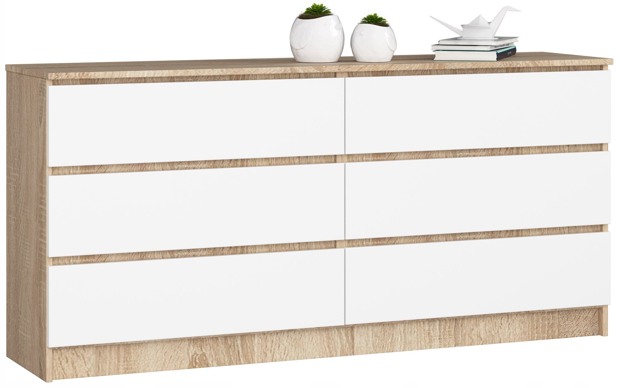 Komoda K160 6SZ Clp Dub Sonoma Biela Akd