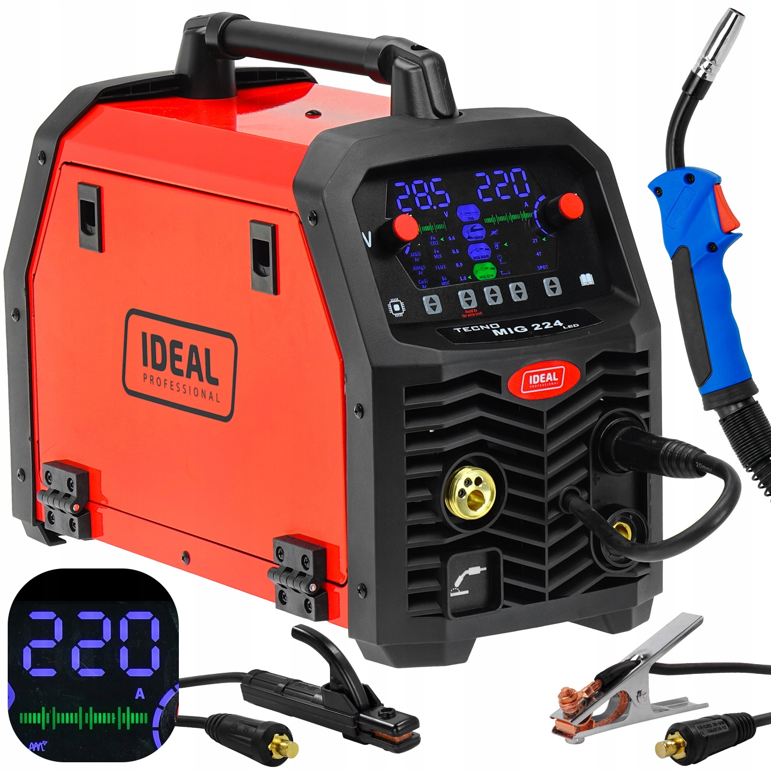 Spawarka migomat Ideal Tecno Mig 224 Led 4x4 Mag Mma Synergia 220A