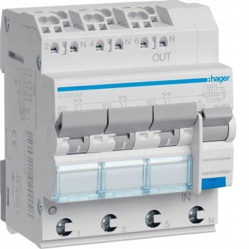 Wyłącznik różnicowonadprądowy 3x1P+N B 13A 0,03A Typ A 6kA Rcbo ADZ313D