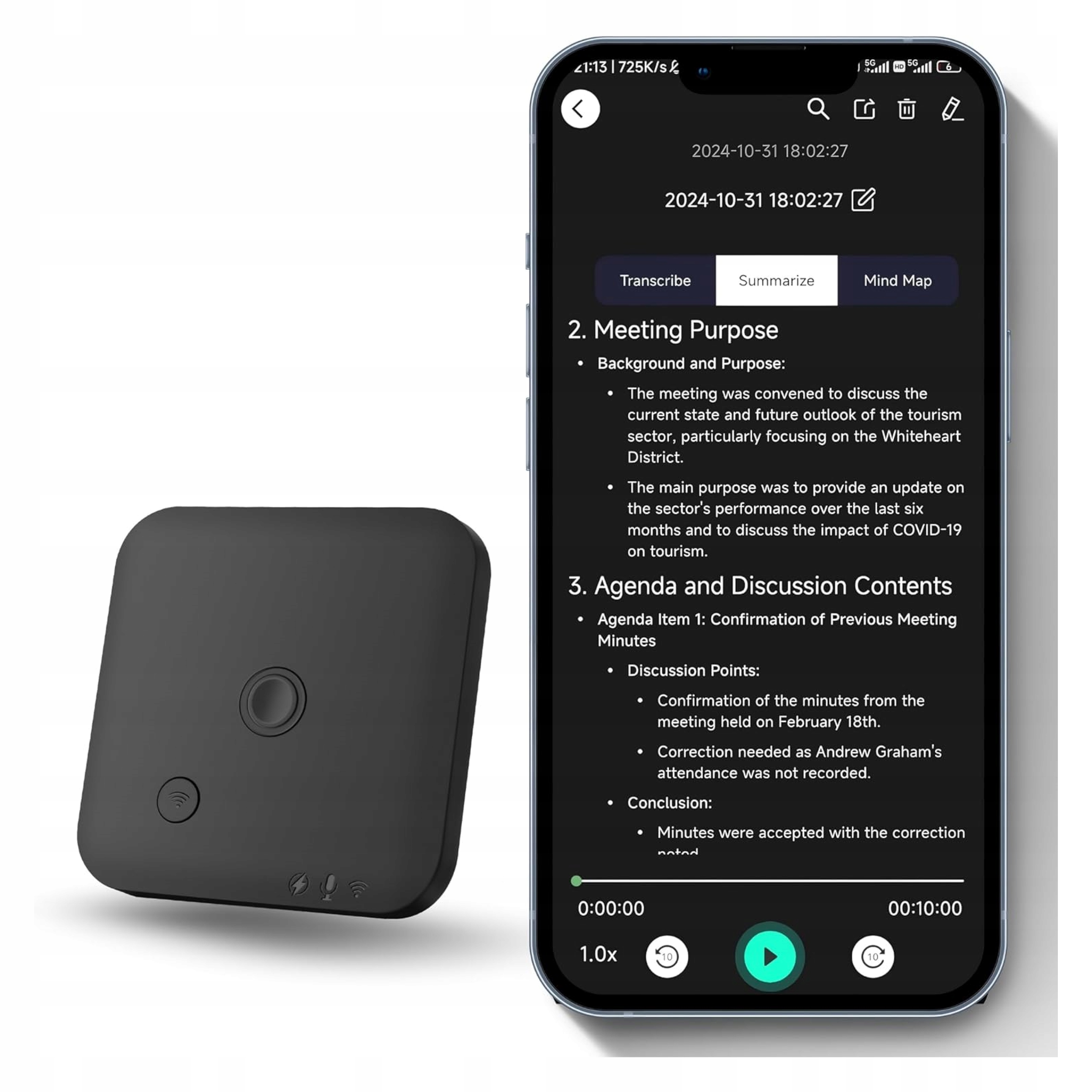 Dyktafon Ai Focase Rec 64GB Bluetooth Nagrywanie Rozmów Transkrypcja