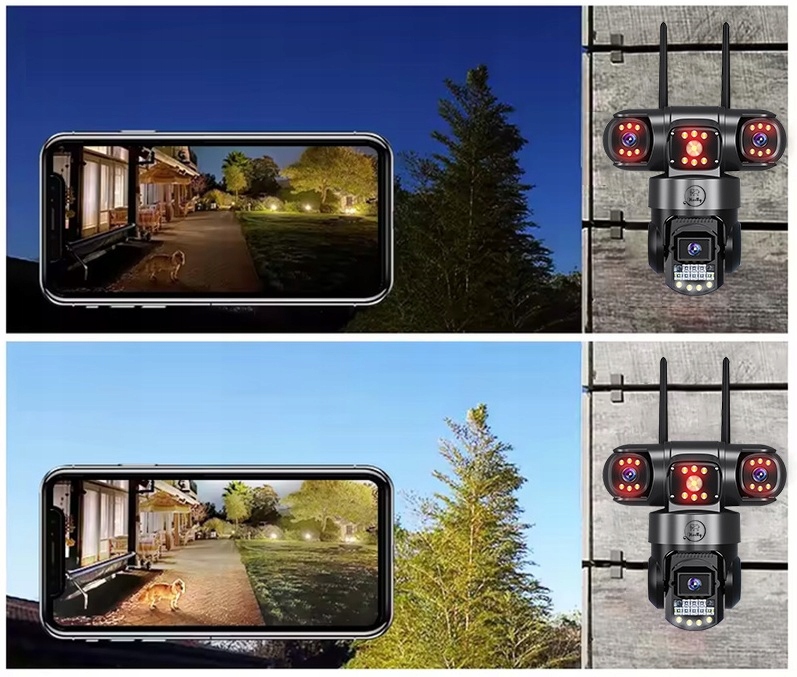 KAMERA WIFI ZEWNĘTRZNA OBROTOWA POTRÓJNA 3X4MP ZOOM ALARM DETEKCJA IP SMART Model POTRÓJNA KAMERA PRO 3X4MP 6XZOOM DETEKCJA ALARM