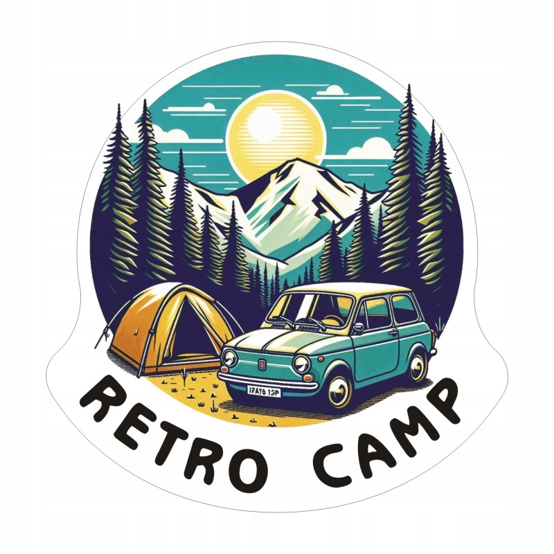 Naklejka 8,5 cm Retro Camp na Camper, motocykl, auto