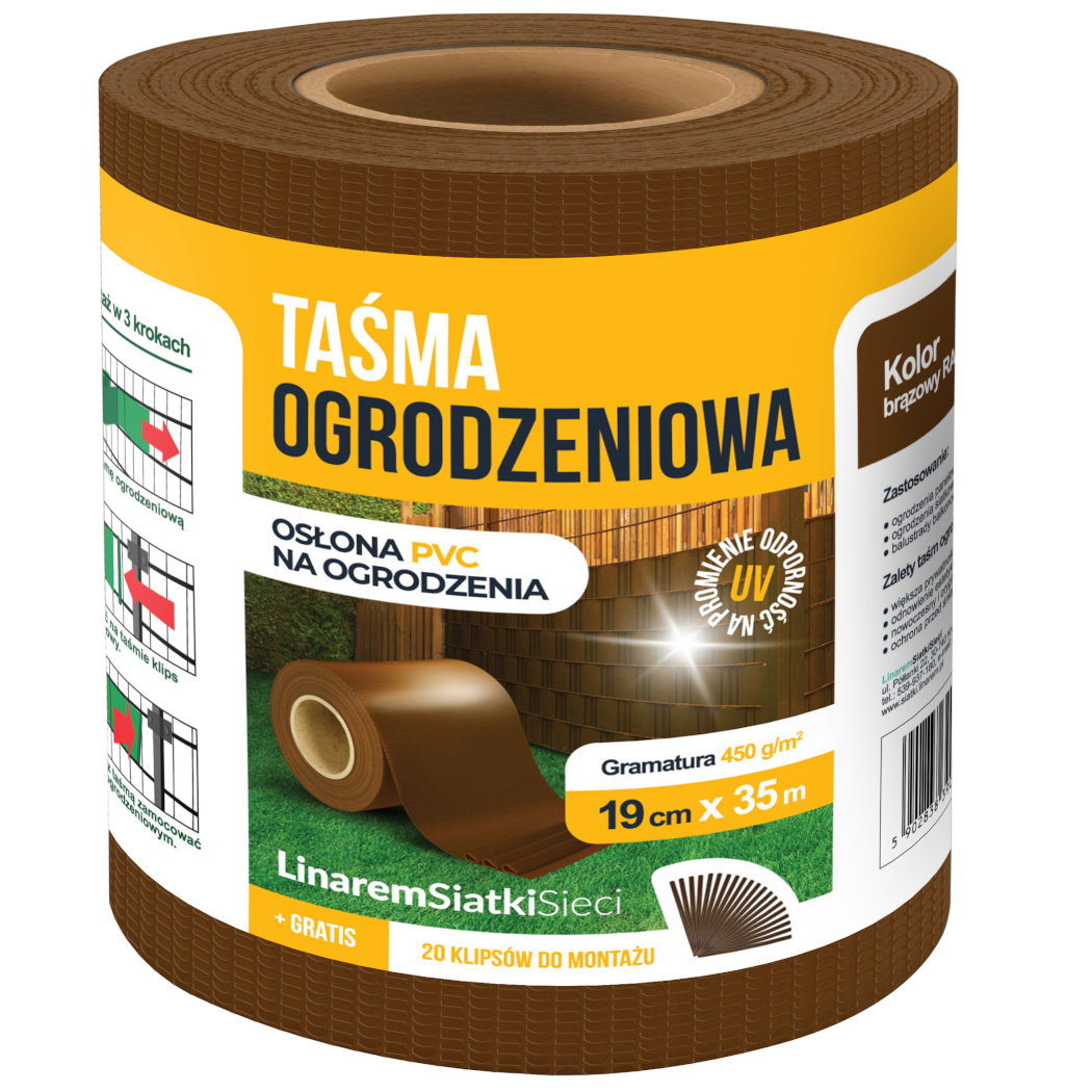 TAŚMA OGRODZENIOWA LINAREM 19cmx35m BRĄZOWA 450g