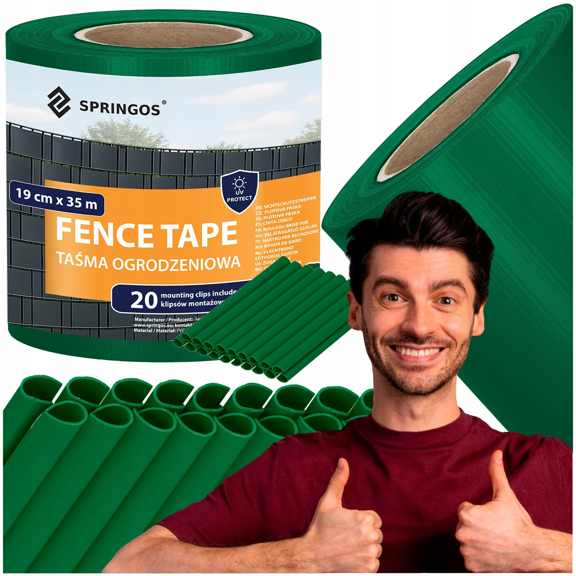 Stínící Panelové Pásy 19 cm x 35 m Zelená Krytka Na Oplocení Panelové Uv+klipsy